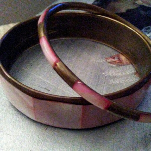 Vintage Pink Brass MOP Bangles - Picture 1 of 3